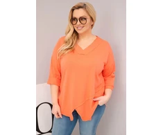 Moteriška Plus Size palaidinė su gilia V formos iškirpte ir asimetriniu apačios kraštu, persikų spalvos