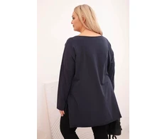 Moteriška Plus Size palaidinė su ilgomis rankovėmis, tamsiai mėlynos spalvos