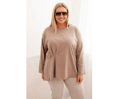 Moteriška Plus Size palaidinė su kišene ir užlenktomis rankovėmis, chaki spalvos
