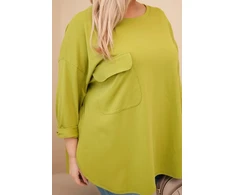 Moteriška Plus Size palaidinė su kišene, alyvuogių žalios spalvos
