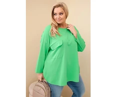 Moteriška Plus Size palaidinė su kišene ir rankovėmis, šviesiai žalios spalvos