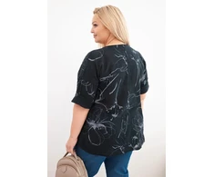 Moteriška Plus Size palaidinė su kišene, juodos spalvos