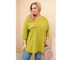 Moteriška Plus Size palaidinė su kišene, alyvuogių žalios spalvos