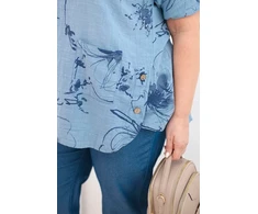 Moteriška Plus Size palaidinė su kišene, džinso mėlynos spalvos
