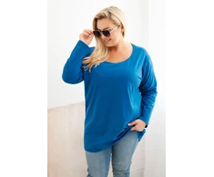 Moteriška Plus Size palaidinė su laiveline iškirpte, mėlynos spalvos