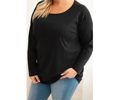 Moteriška Plus Size palaidinė su laivelio formos iškirpte, juodos spalvos