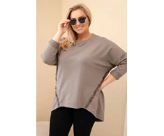 Moteriška Plus Size palaidinė su leopardo rašto detalėmis, kapučino spalvos