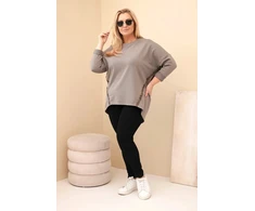 Moteriška Plus Size palaidinė su leopardo rašto detalėmis, kapučino spalvos