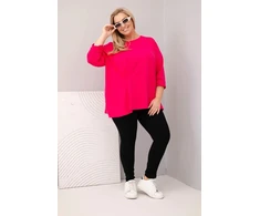 Moteriška Plus Size palaidinė su medvilne, ilgomis rankovėmis, fuksijos spalvos