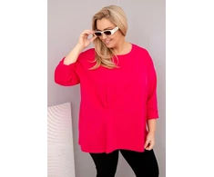 Moteriška Plus Size palaidinė su medvilne, ilgomis rankovėmis, fuksijos spalvos