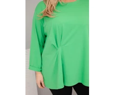 Moteriška Plus Size palaidinė su medvilne, ilgomis rankovėmis ir raukiniu, šviesiai žalios spalvos