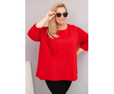 Moteriška Plus Size palaidinė su medvilne ir raukinimu, raudona