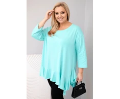 Moteriška Plus Size palaidinė su medvilne, raukiniais ir 3/4 rankovėmis, mėtų spalvos