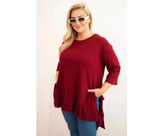 Moteriška Plus Size palaidinė su medvilne ir raukiniais, tamsiai raudonos spalvos