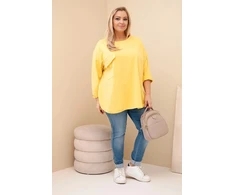 Moteriška Plus Size palaidinė su medvilne, kišene ir rankovėmis su atvartais, geltonos spalvos