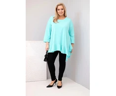 Moteriška Plus Size palaidinė su medvilne, raukiniais ir 3/4 rankovėmis, mėtų spalvos