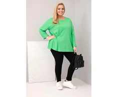 Moteriška Plus Size palaidinė su medvilne, ilgomis rankovėmis ir raukiniu, šviesiai žalios spalvos