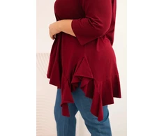 Moteriška Plus Size palaidinė su medvilne ir raukiniais, tamsiai raudonos spalvos