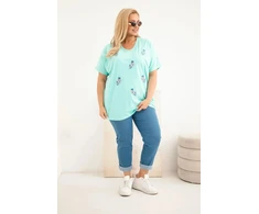 Moteriška Plus Size palaidinė su plunksnų aplikacijomis, mėtų spalvos