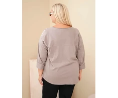 Moteriška Plus Size palaidinė su spauda ir U formos iškirpte, fango spalvos