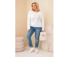 Moteriška Plus Size palaidinė su spaudiniu ir ilgesne nugara, balta
