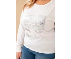 Moteriška Plus Size palaidinė su spaudiniu ir ilgesne nugara, balta