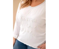 Moteriška Plus Size palaidinė su „Time to Shine“ užrašu, balta