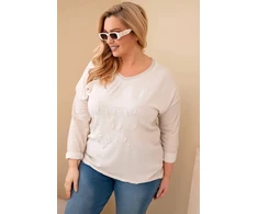 Moteriška Plus Size palaidinė su „Time to Shine“ raštu, smėlio spalvos