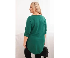 Moteriška Plus Size palaidinė su V formos iškirpte ir rankovėmis iki alkūnės, tamsiai žalia