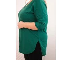 Moteriška Plus Size palaidinė su V formos iškirpte ir rankovėmis iki alkūnės, tamsiai žalia