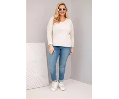 Moteriška Plus Size palaidinė su V formos iškirpte ir ilgesne nugara, smėlio spalvos
