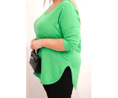 Moteriška Plus Size palaidinė su V formos iškirpte, šviesiai žalios spalvos
