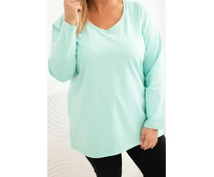 Moteriška Plus Size palaidinė su V formos iškirpte ir ilgomis rankovėmis, mėtų spalvos