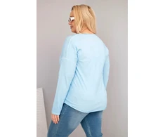 Moteriška Plus Size palaidinė su V formos iškirpte ir ilgesne nugara, mėlynos spalvos