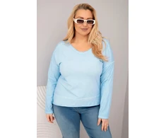 Moteriška Plus Size palaidinė su V formos iškirpte ir ilgesne nugara, mėlynos spalvos