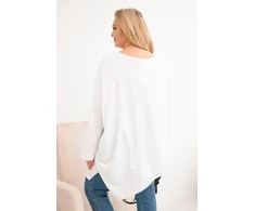Moteriška Plus Size palaidinė su V formos iškirpte ir asimetriniu apačios kraštu, balta