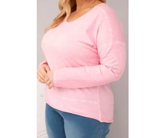 Moteriška Plus Size palaidinė su V formos iškirpte ir ilgesne nugara, šviesiai rožinė
