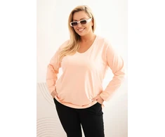 Moteriška Plus Size palaidinė su V formos iškirpte ir ilgomis rankovėmis, persikinės spalvos