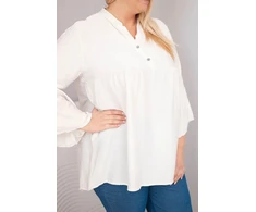 Moteriška Plus Size palaidinė su V formos iškirpte ir rauktomis rankovėmis, smėlio spalvos