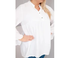 Moteriška Plus Size palaidinė su V formos iškirpte ir rauktomis rankovėmis, balta