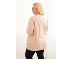 Moteriška Plus Size palaidinė su V formos iškirpte ir ilgomis rankovėmis, kapučino spalvos
