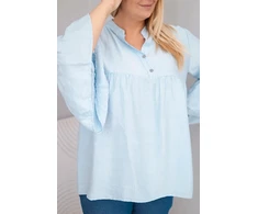 Moteriška Plus Size palaidinė su V formos iškirpte ir rankovėmis su klostėmis, mėlyna
