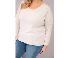 Moteriška Plus Size palaidinė su V formos iškirpte ir ilgesne nugara, smėlio spalvos