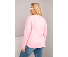 Moteriška Plus Size palaidinė su V formos iškirpte ir ilgesne nugara, šviesiai rožinė
