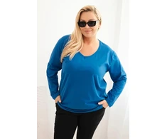 Moteriška Plus Size palaidinė su V formos iškirpte ir ilgomis rankovėmis, kobalto mėlynos spalvos
