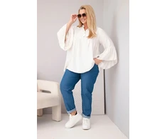 Moteriška Plus Size palaidinė su V formos iškirpte ir rauktomis rankovėmis, smėlio spalvos