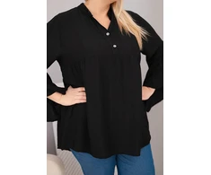 Moteriška Plus Size palaidinė su V formos iškirpte ir rankovėmis su raukiniais, juoda