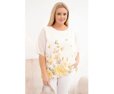 Moteriška Plus Size palaidinė trumpomis rankovėmis su gėlių raštu, geltona