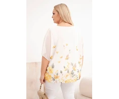 Moteriška Plus Size palaidinė trumpomis rankovėmis su gėlių raštu, geltona