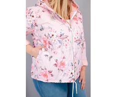 Moteriška Plus Size pavasarinė pikota striukė su gobtuvu ir gėlių raštu, pudrinės rožinės spalvos